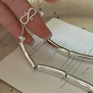 Minimalist S925 sterling silver tube chain necklace with vintage S-hook clasp detail