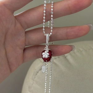 925 Sterling Silver Strawberry Pendant Necklace Korean Minimalist Style Red Enamel Clavicle Bead Chain Jewelry For Women Gift