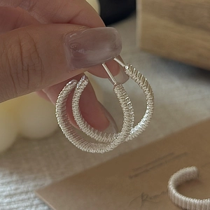 Retro S925 Sterling Silver Woven Wire Hoop Earrings For Women Minimalist Niche Design Geometric Round Jewelry Gift