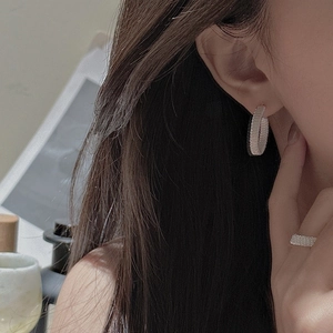 S925 sterling silver hoop earrings and ring set with handmade woven texture design