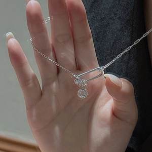 S925 sterling silver mixed link chain necklace with crystal pendant for women