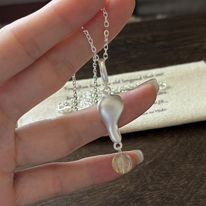Collana S925 in Argento Sterling Opaco per Donna Vintage Pendente a Goccia Irregolare Ciondolo in Quarzo Giallo