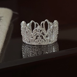 Anello a corona vintage in argento sterling 925 con pizzo cavo e accenti in zirconia