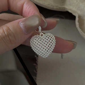 Minimalist 925 Sterling Silver 3D Hollow Mesh Heart Pendant For Women Vintage Lattice Love Heart Fashion Jewelry Accessory