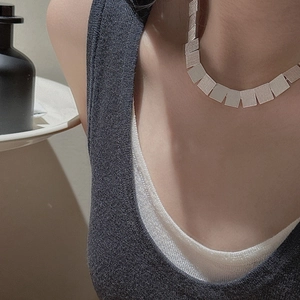 Elegant S925 sterling silver necklace featuring textured geometric rectangular sequins