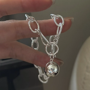 Vintage 925 Sterling Silver Chunky Ball Bracelet For Women Niche Design Geometric Link Chain Bracelet Minimalist Jewelry