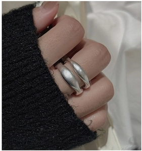 Macro shot of S925 sterling silver matte rings with elegant brushed finish on finger