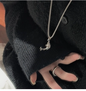 Nahaufnahme eines minimalistischen S925 Sterlingsilber Delfin-Anhängers an einer Kette