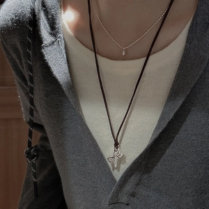 Vintage 925 Sterling Silver Zebra Pendant Necklace With Brown Wax Cord Minimalist Animal Design Sweater Chain For Women