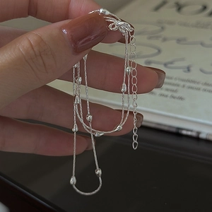 Collier en Argent Sterling 925 avec Perles en Noeud de Bambou pour Femme Minimaliste Chaîne de Clavicule Ajustable Bijoux Cadeau