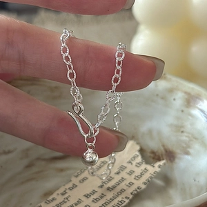 S925 sterling silver chain bracelet with S-hook clasp and minimalist ball charm