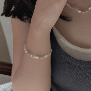 Minimalist S925 sterling silver woven glitter bracelet and necklace set for women