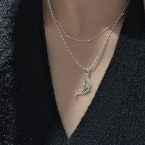 Minimalistische S925 Sterlingsilber zweilagige Halskette mit Delphin-Anhänger für Damen