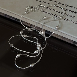 Collier élégant en argent sterling S925 style bambou avec pendentifs gouttes polis