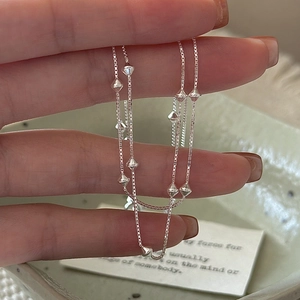Minimalist S925 sterling silver box chain necklace with elegant rhombic bead accents