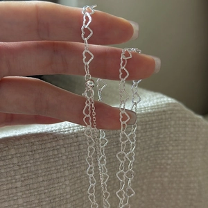 925 Sterling Silver Heart Link Necklace For Women Minimalist Korean Style Y-Shaped Adjustable Clavicle Chain Fashion Jewelry Gift