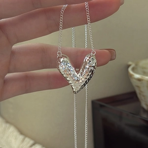 925 Sterling Silver Heart Pendant Necklace Retro CNC Carved Geometric Clavicle Chain Korean Style Niche Design Jewelry For Women