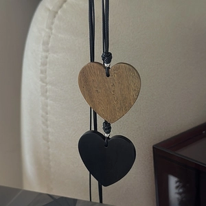 S925 Sterling Silver Heart Pendant Long Sweater Chain For Women Retro Minimalist Wood Grain Necklace Personalized Jewelry