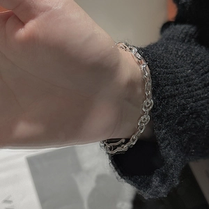 Minimalist S925 sterling silver chunky link chain bracelet with unique S-hook clasp