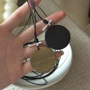 Collier Vintage en Argent Sterling 925 Avec Pendentif Rond Motif Bois Pour Femmes Collier Long De Pull Minimaliste