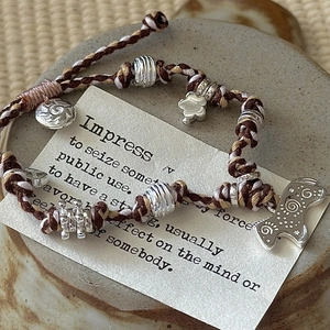 Bracelet en Corde Tressée en Argent Sterling 925 Fait à la Main Vintage Pendentif Poney Bijoux Réglables pour Femmes