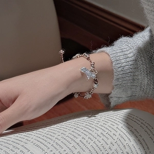 Bracelet S925 argent sterling tressé avec breloque cheval et perles style bohème