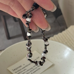 Bracciale in corda intrecciata argento S925 fatto a mano in stile vintage con perle metalliche