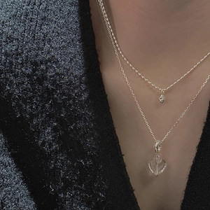 S925 sterling silver layered necklace featuring faceted heart crystal and teardrop pendant