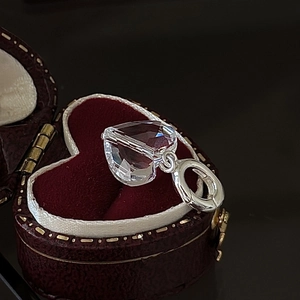 S925 sterling silver heart crystal pendant displayed in a vintage red velvet jewelry box