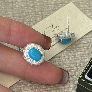 S925 sterling silver turquoise stud earrings with vintage floral lace edging