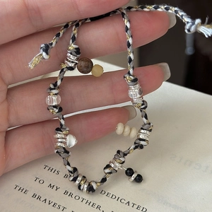 S925 Sterling Silver Heart Pendant Braided Rope Bracelet Retro Nomad Style Handwoven Multi-color Beads Adjustable Jewelry For Women