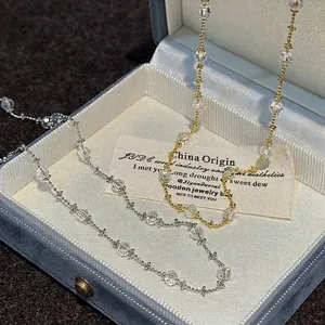 Colliers en argent sterling S925 avec perles de cristal et trèfle en boîte cadeau