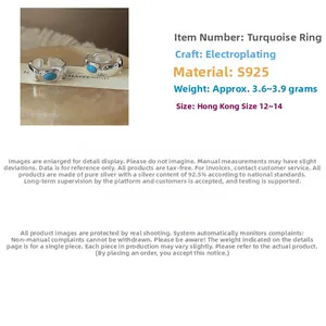 Macro shot of S925 sterling silver ring with turquoise inlay and S925 hallmark stamp