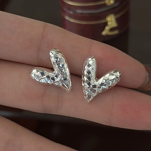 Boucles D'oreilles Puces Coeur En Argent Sterling 925 Pour Femmes Scintillantes Coupe Diamant CNC Bijoux Minimalistes