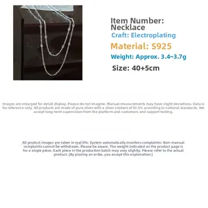 Detailed view of S925 sterling silver chain with 40+5cm length and 3.4g-3.7g weight