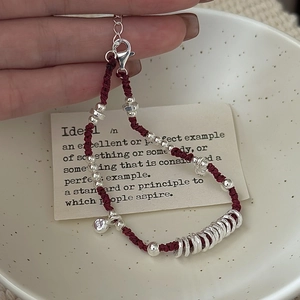 Bracciale fatto a mano in argento sterling S925 con cordoncino rosso e perline lucide