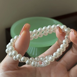 Élégant Bracelet de Künstliche Perles Double Couche en Argent Sterling 925 Pour Femme Nœud Scintillant en Zircone Bijoux Style Coréen ins