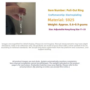 Close-up of S925 sterling silver adjustable chain ring with polished Italian finish