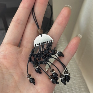 Collier de Pull en Argent Sterling 925 avec Gland pour Femme Tissé à la Main Long Ethnique Bohème Pendentif Géométrique Bijoux