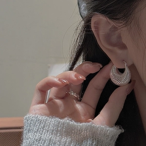 Boucles d'oreilles créoles S925 argent sterling ajouré 3D avec design minimaliste vintage