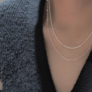 Elegant S925 sterling silver layered necklace set with sparkling tennis chain and bead accents
