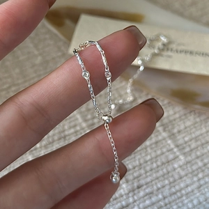 Adjustable S925 sterling silver chain ring with beaded charm and drawstring slider clasp