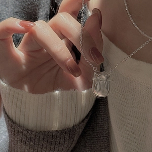Collier minimaliste en argent sterling S925 avec pendentif texturé pour femmes