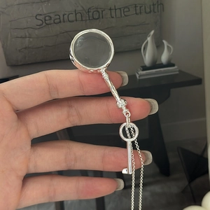 S925 silver retro magnifying glass necklace with key-shaped pendant and fine chain