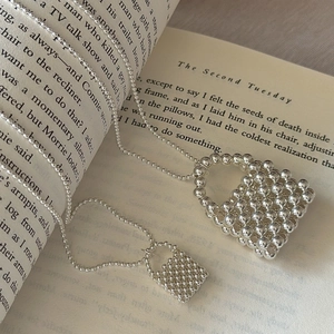 S925 Sterling Silver Vintage Bag Pendant Necklace Women Minimalist Korean Style Beaded Purse Long Sweater Chain Jewelry