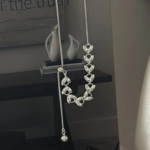Minimalist S925 sterling silver wheat ear Y-necklace with polished sphere pendant