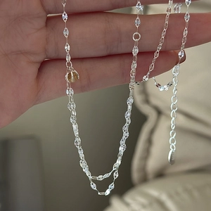 S925 sterling silver necklace featuring a sparkling chain and amber crystal pendant