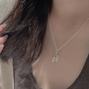 Minimalist S925 sterling silver snowman pendant necklace with freshwater beads