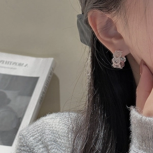 Vintage S925 sterling silver hollow fan earrings with textured lace patterns for women