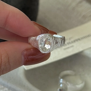 925 Sterling Silver Zirconia Open Ring Korean Niche Design Textured Hammered Adjustable Finger Ring For Women Simple Fashion Jewelry